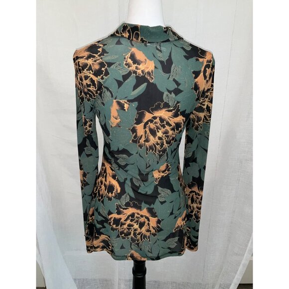 Free People Green & Orange Floral Print Button-Down Blouse - Medium - Picture 4 of 6